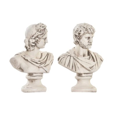 Dekorativ Trädgårdsfigur DKD Home Decor Vit Grekiska Byst Magnesium (2 antal) (26 x 16 x 36 cm)