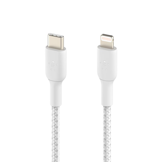 Belkin - Nylonflätad USB-C kabel med Lightning-anslutning, 2 meter - Vit