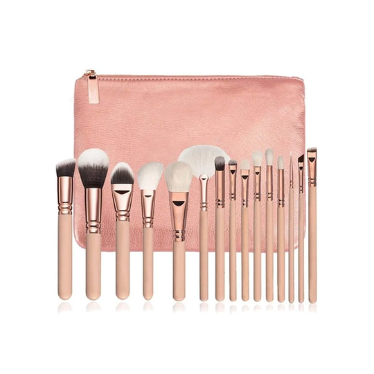 Sminkborstset, 15 borstar och fodral - Beige