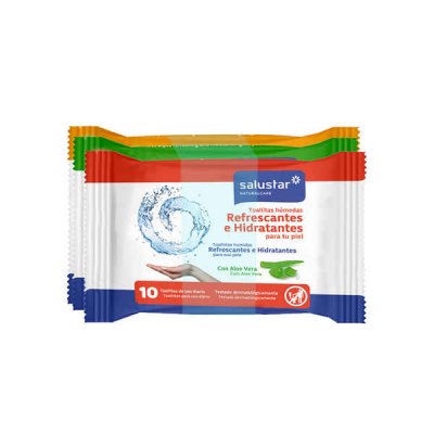 Uppfriskande våtservetter Salustar Aloe Vera (3 x 10 uds)