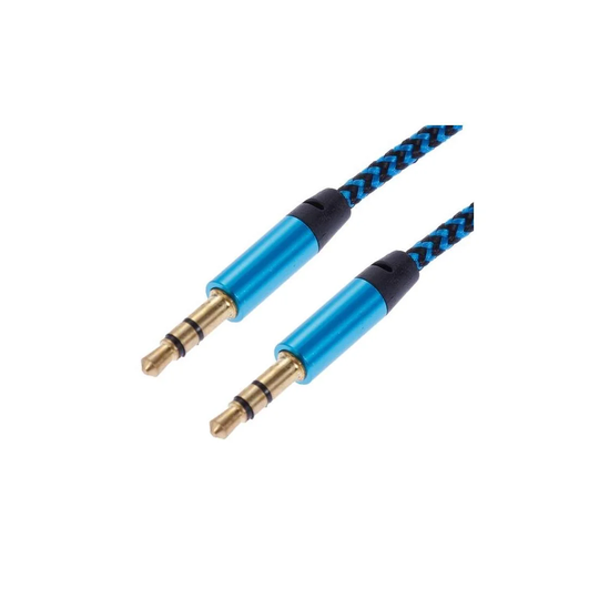 1m Vävd 3.5mm Aux Kabel - Blå