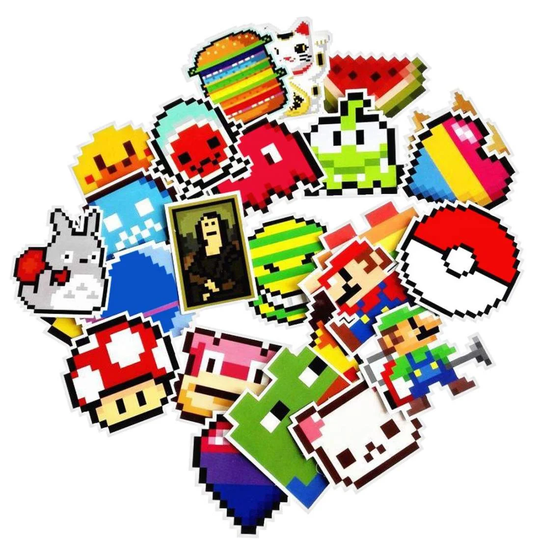 25x Klistermärken - Pixelfigurer
