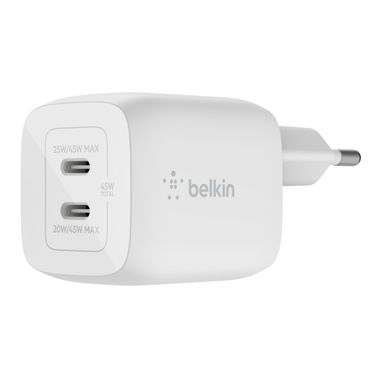 Belkin - 45W GaN Dual PD/PPS mini snabbladdare för laptop, mobil, surfplatta