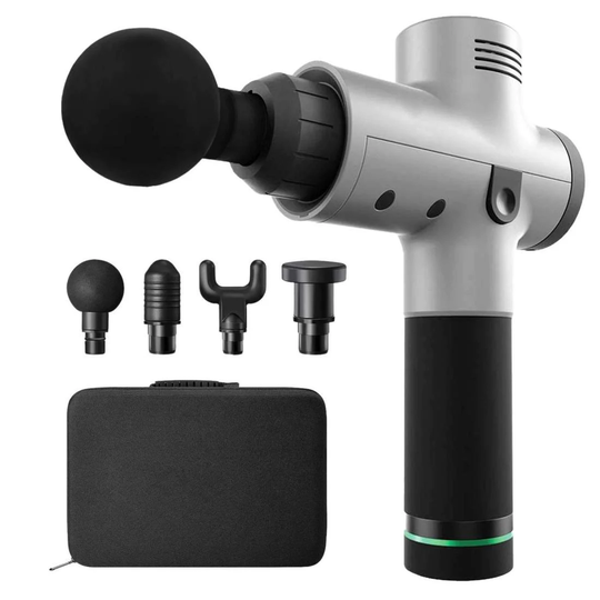 Massagepistol med 4 Massagehuvuden - Silver