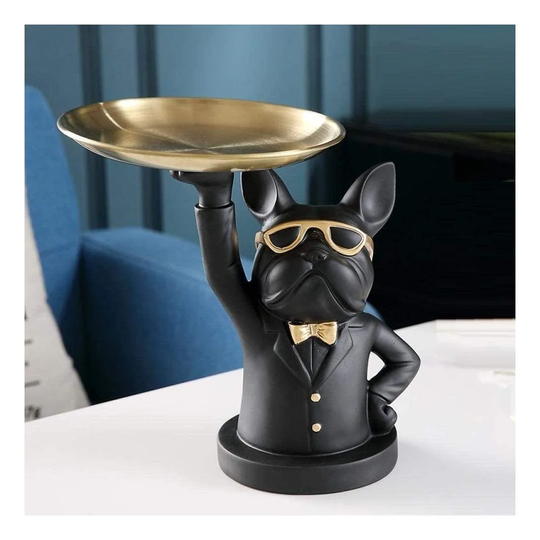Bulldog med Upplyft Bricka - Staty