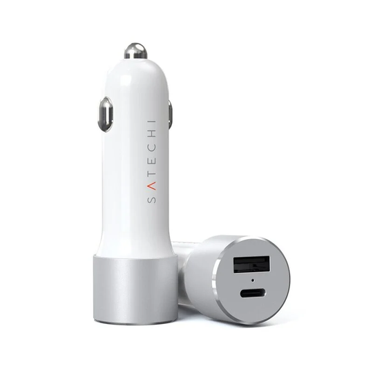 Satechi billaddare med PD 1xUSB-C + 1xUSB-A / Max 72W - Silver