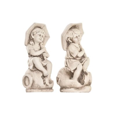 Dekorativ Trädgårdsfigur DKD Home Decor Vit Pojkar Magnesium (2 antal) (27 x 23 x 55 cm)