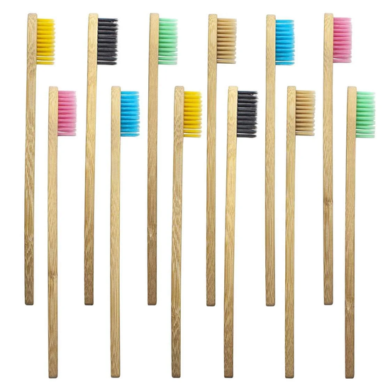 10x Tandborste, Bambu - Blandade Färger