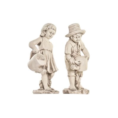 Dekorativ Trädgårdsfigur DKD Home Decor Vit Pojkar Magnesium (2 antal) (33 x 25 x 68 cm)